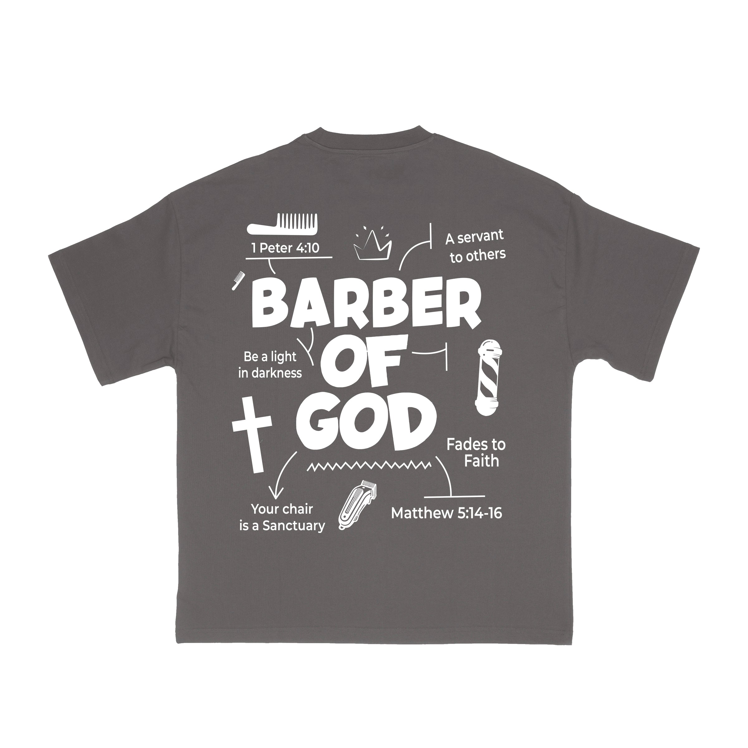 Barber Of God Tee - Vintage Grey/White