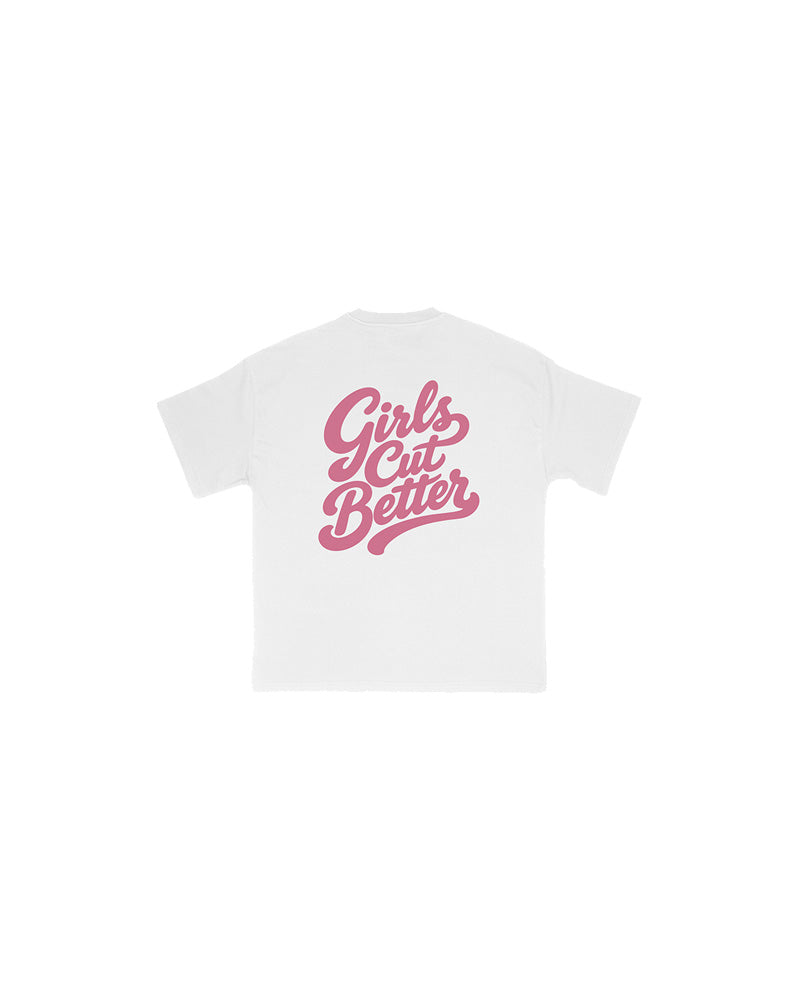 Girls Cut Better Script Tee - White/Pink
