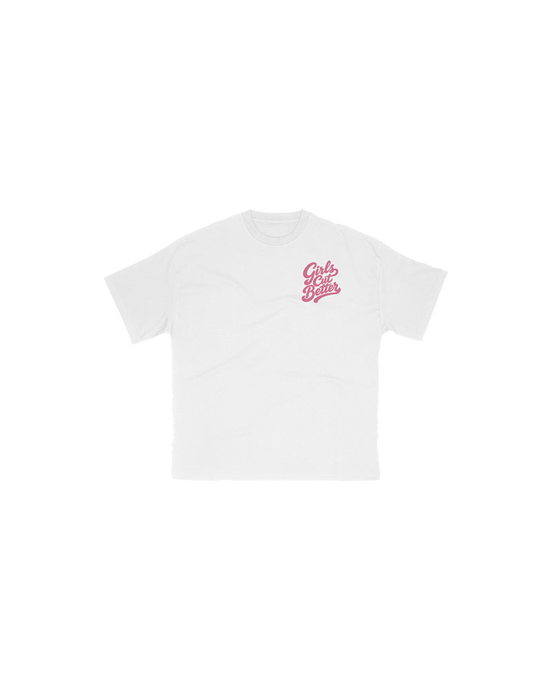 Girls Cut Better Script Tee - White/Pink